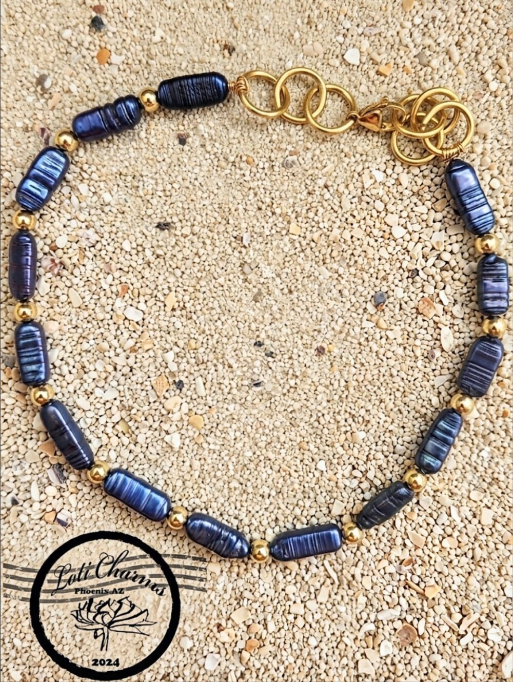 Natural Mettalic Blue Keshi Pearl Sticks In Feminine Dainty Artisan Necklace